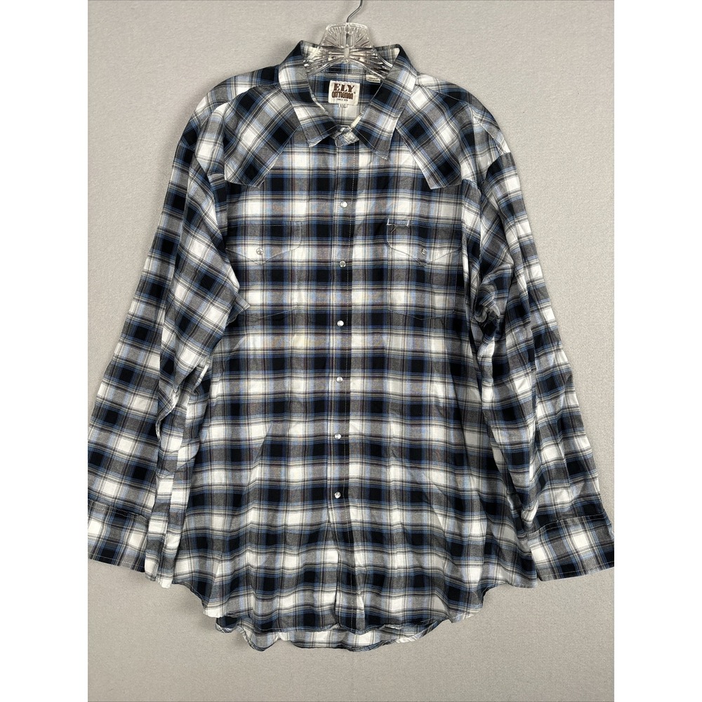 Ely Cattleman Men's Shirt XXL Blue Plaid Western Pearl Snap Cowboy Rancher 2864